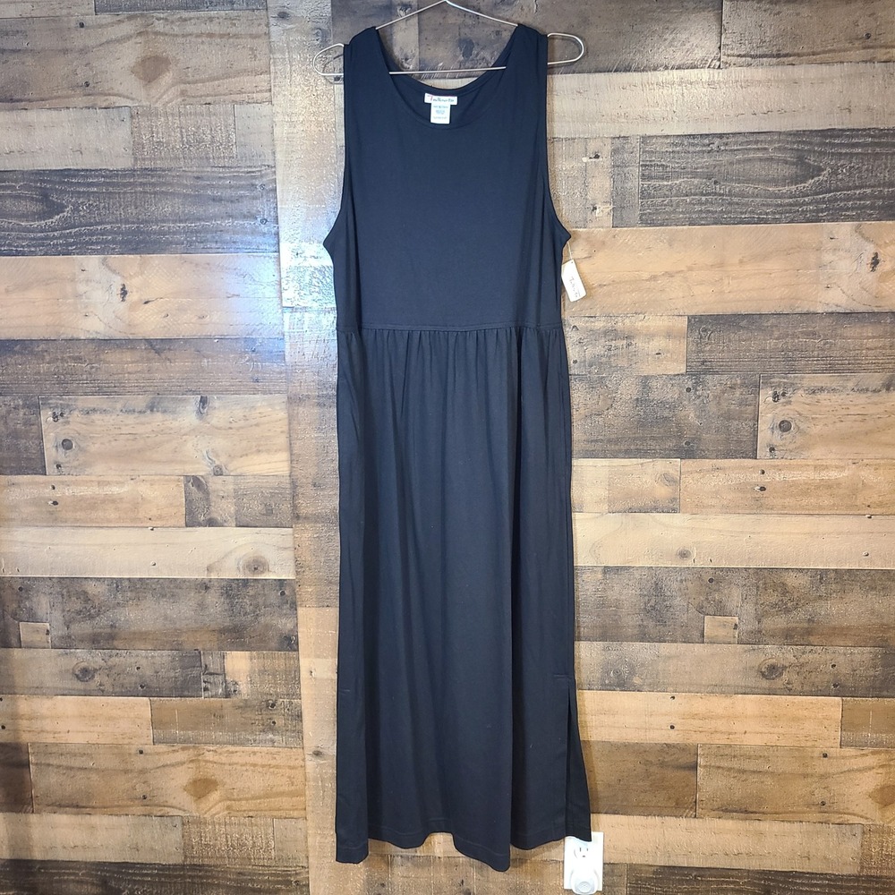 Talbots Maxi Dress Women L Black NEW Sleeveless Cotton Empire Waist Slit